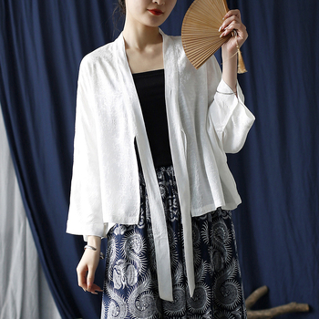 Női kardigán selyem-kender jacquardból, bat ujjú, jacquard mintázat, UPF30+ napvédő, könnyű nyári külső felső, irodalmi-művészeti retro stílus