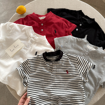 Tricou polo pentru copii cu dungi, bumbac, pentru copii 3–8 ani, vară 2025
