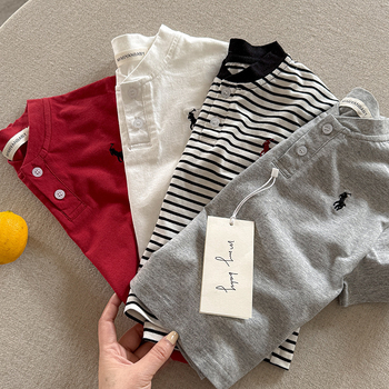 Tricou polo pentru copii cu dungi, bumbac, pentru copii 3–8 ani, vară 2025