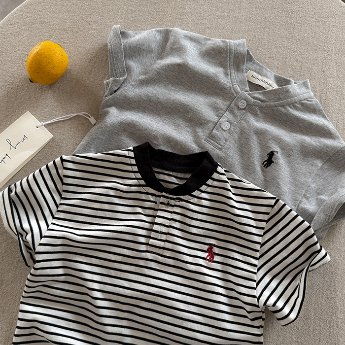 Tricou polo pentru copii cu dungi, bumbac, pentru copii 3–8 ani, vară 2025