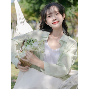 Cardigan din chiffon poliester cu protecție solară UPF30+, lungime scurtă, mâneci lungi, buzunare, stil urban