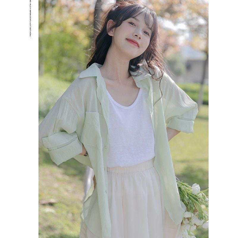 Cardigan din chiffon poliester cu protecție solară UPF30+, lungime scurtă, mâneci lungi, buzunare, stil urban