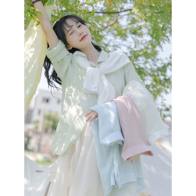Cardigan din chiffon poliester cu protecție solară UPF30+, lungime scurtă, mâneci lungi, buzunare, stil urban