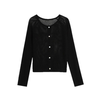 Kerek nyakú kötött kardigán, hosszú ujjas, könnyű poliészter anyag, napvédő külső ruházat