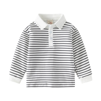 Tricou polo pentru copii cu mâneci lungi, stil coreean, dungi, țesătură din fibre chimice, pentru băieți, primăvară-toamnă