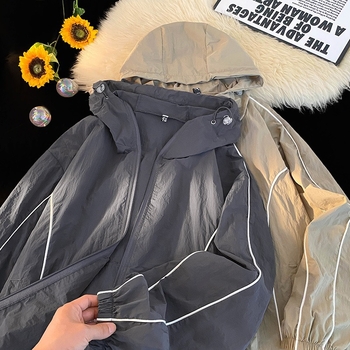 Geacă ușoară de drumeție cu glugă – vară, răcire Ice Silk, croială lejeră, protecție UV, poliester, pentru adolescenți