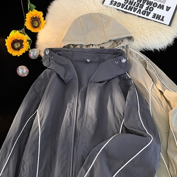 Geacă ușoară de drumeție cu glugă – vară, răcire Ice Silk, croială lejeră, protecție UV, poliester, pentru adolescenți