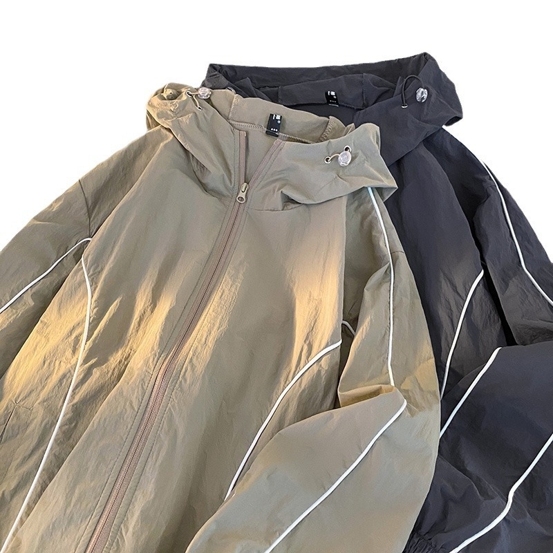Geacă ușoară de drumeție cu glugă – vară, răcire Ice Silk, croială lejeră, protecție UV, poliester, pentru adolescenți