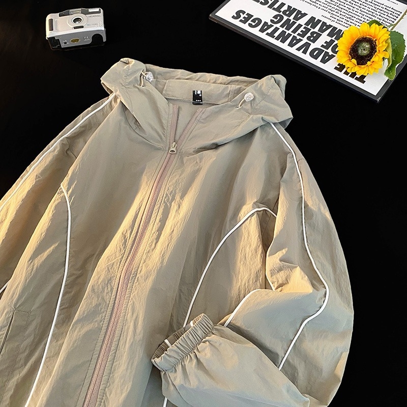 Geacă ușoară de drumeție cu glugă – vară, răcire Ice Silk, croială lejeră, protecție UV, poliester, pentru adolescenți