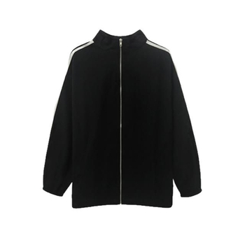 Palton din bumbac, croială lejeră, guler polo, fermoar frontal, model în dungi