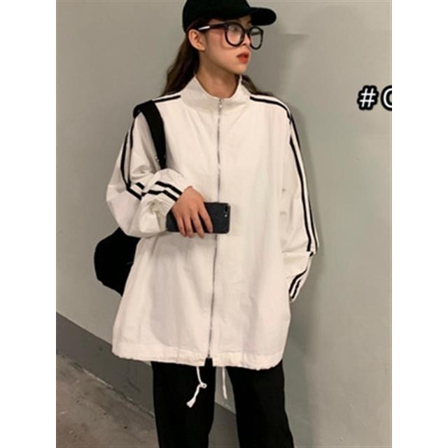 Palton din bumbac, croială lejeră, guler polo, fermoar frontal, model în dungi