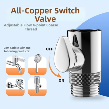 Κεφαλή ντους από χαλκό με βαλβίδα ελέγχου ροής, σωλήνας ψεκασμού κατά του στριψίματος, αντοχή σε πίεση και θερμοκρασία, βαλβίδα ασφαλείας με κουμπί διακοπής νερού, ολόκληρη από χαλκό