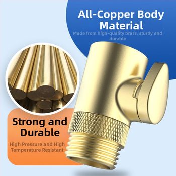 Κεφαλή ντους από χαλκό με βαλβίδα ελέγχου ροής, σωλήνας ψεκασμού κατά του στριψίματος, αντοχή σε πίεση και θερμοκρασία, βαλβίδα ασφαλείας με κουμπί διακοπής νερού, ολόκληρη από χαλκό
