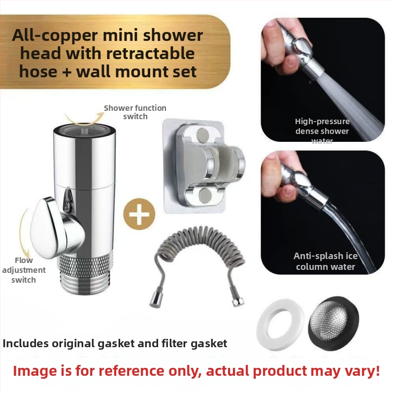 Κεφαλή ντους από χαλκό με βαλβίδα ελέγχου ροής, σωλήνας ψεκασμού κατά του στριψίματος, αντοχή σε πίεση και θερμοκρασία, βαλβίδα ασφαλείας με κουμπί διακοπής νερού, ολόκληρη από χαλκό