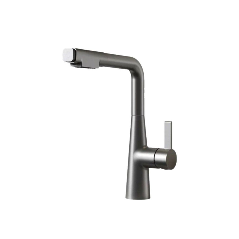 Robinet de bucătărie retractabil din oțel inoxidabil, robinet amestecător cu disc ceramic, apă caldă și rece, 0–90°C, conductă de intrare 8 mm