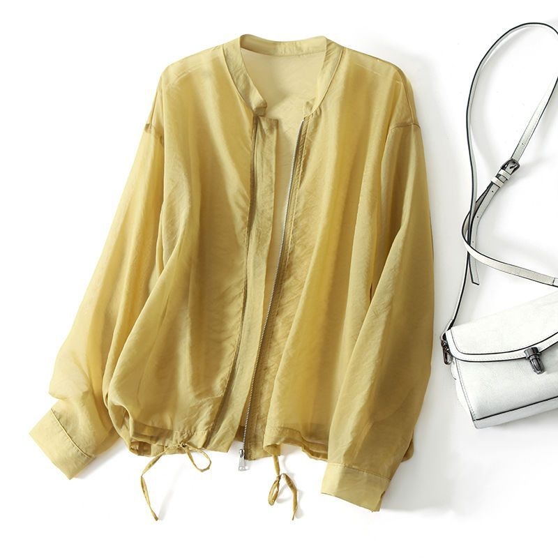 Lagana sun-protective cardigan za žene, poliester, slobodan kroj, stojeći ovratnik, prozračan