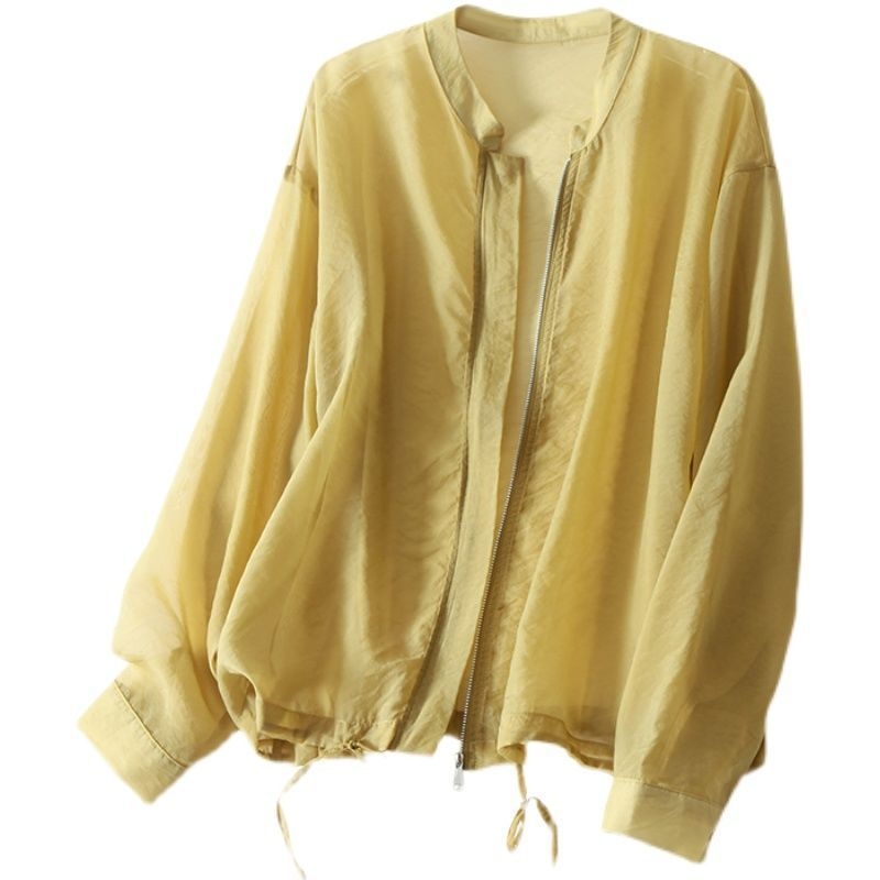 Lagana sun-protective cardigan za žene, poliester, slobodan kroj, stojeći ovratnik, prozračan