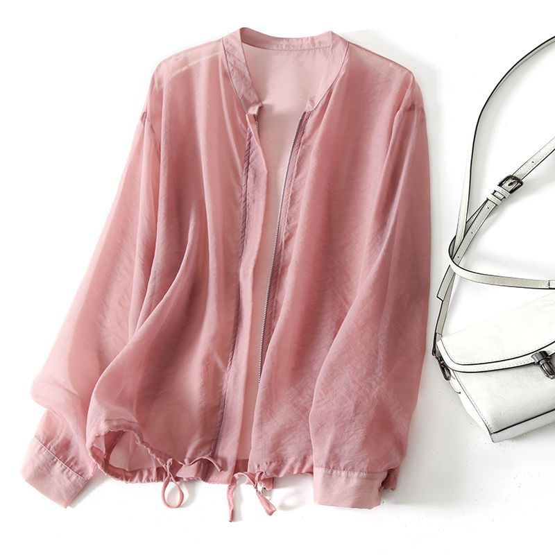 Lagana sun-protective cardigan za žene, poliester, slobodan kroj, stojeći ovratnik, prozračan