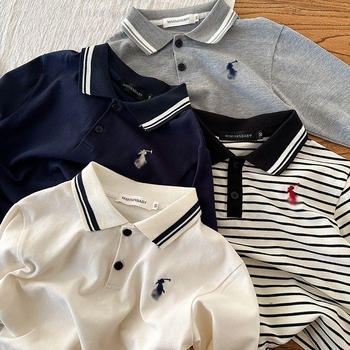Polo majica, korejskog stila, prugasti uzorak, Hua Cotton tkanina, dugi rukavi