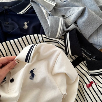 Polo majica, korejskog stila, prugasti uzorak, Hua Cotton tkanina, dugi rukavi