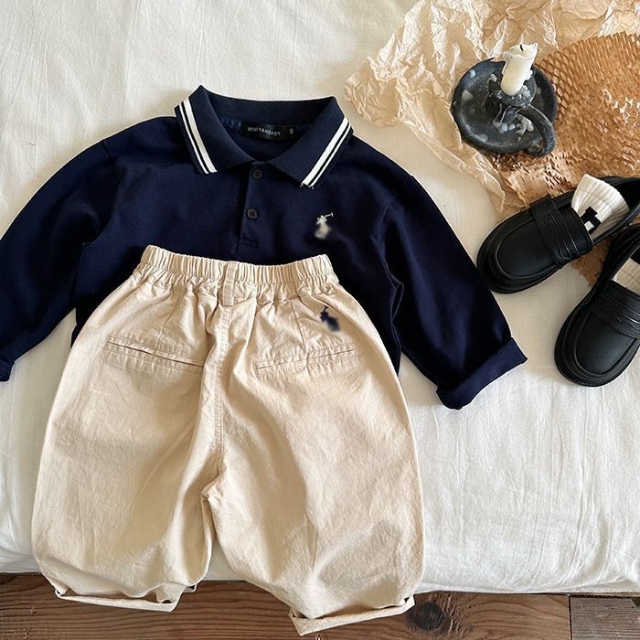 Polo majica, korejskog stila, prugasti uzorak, Hua Cotton tkanina, dugi rukavi