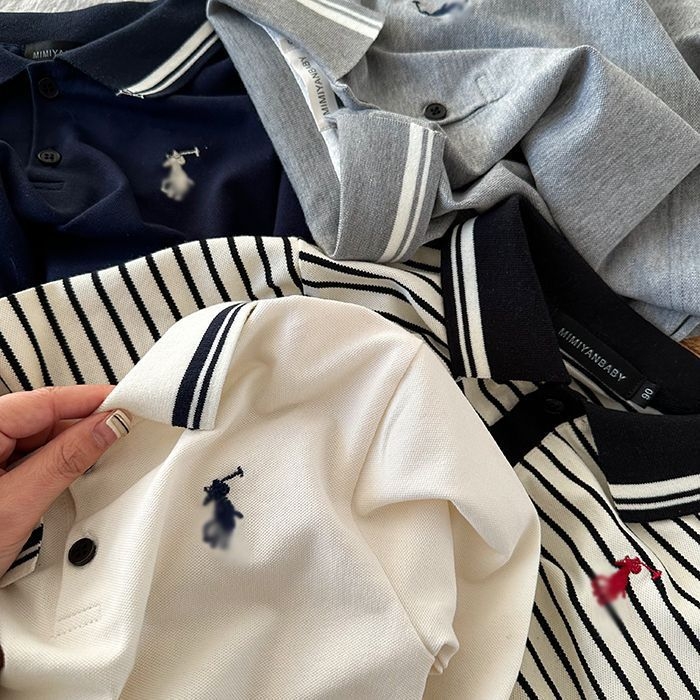 Polo majica, korejskog stila, prugasti uzorak, Hua Cotton tkanina, dugi rukavi