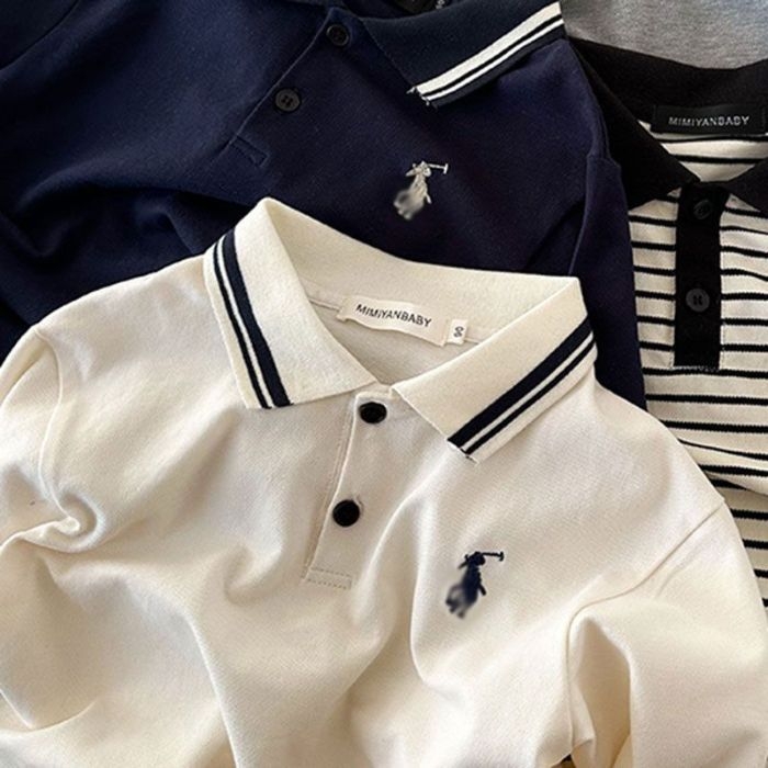 Polo majica, korejskog stila, prugasti uzorak, Hua Cotton tkanina, dugi rukavi