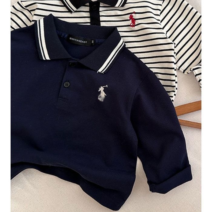 Polo majica, korejskog stila, prugasti uzorak, Hua Cotton tkanina, dugi rukavi