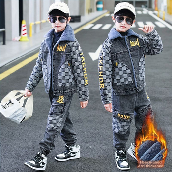 Σετ χειμωνιάτικων ρούχων για αγόρια: τζάκετ από Corduroy και τζιν, με αποσπωμένη κουκούλα, για ηλικίες 1–3 ετών