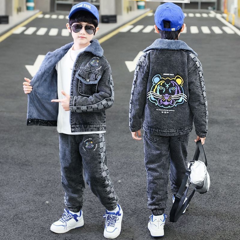 Σετ χειμωνιάτικων ρούχων για αγόρια: τζάκετ από Corduroy και τζιν, με αποσπωμένη κουκούλα, για ηλικίες 1–3 ετών