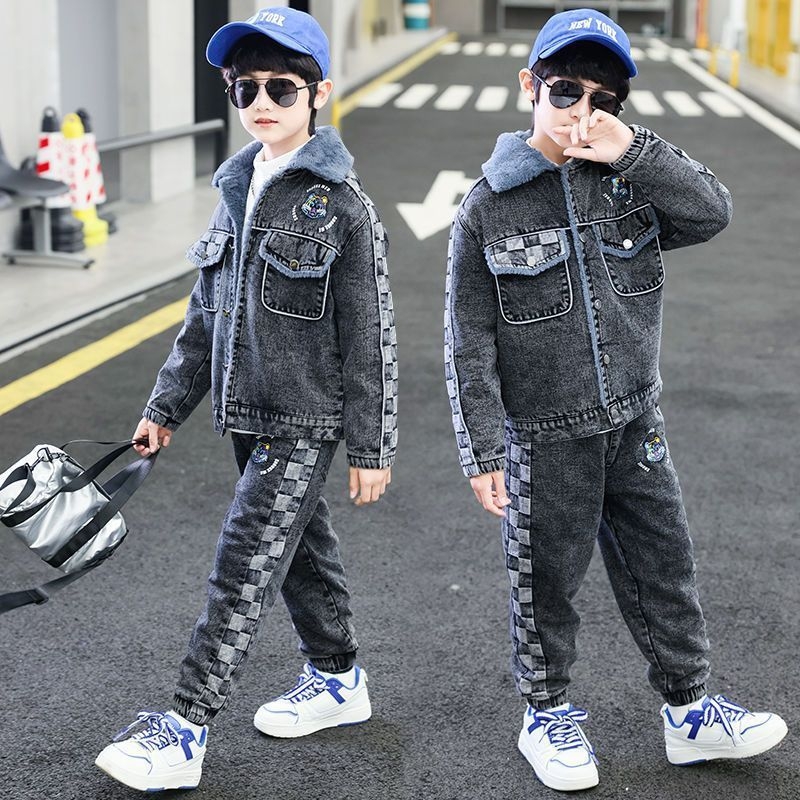 Σετ χειμωνιάτικων ρούχων για αγόρια: τζάκετ από Corduroy και τζιν, με αποσπωμένη κουκούλα, για ηλικίες 1–3 ετών