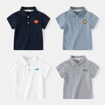 Muška polo majica s prints na ovratniku, crtani lav, pamuk pique, ljeto, djeca 3–8 godina