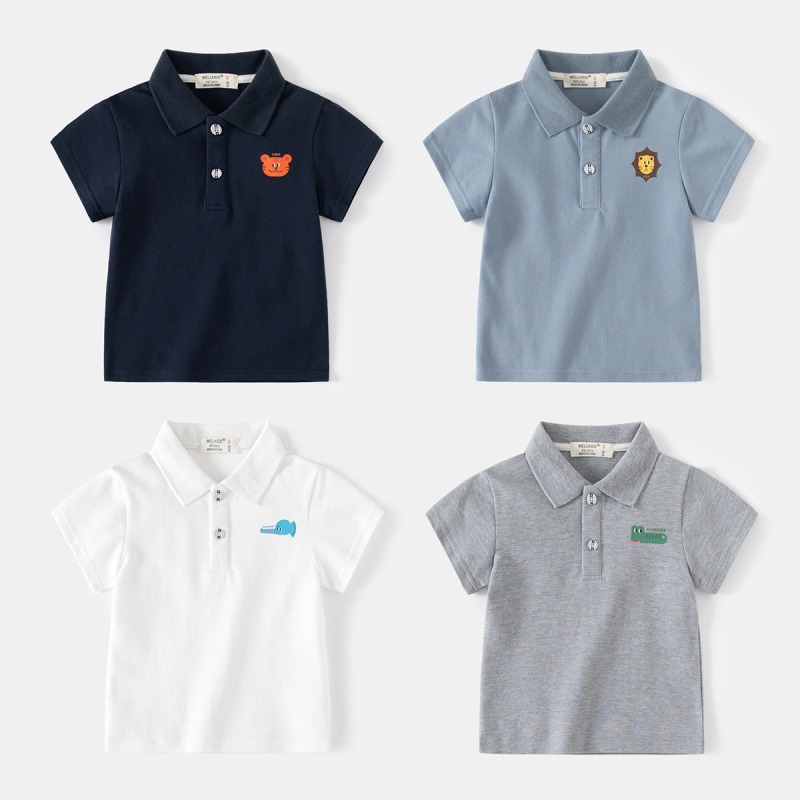Muška polo majica s prints na ovratniku, crtani lav, pamuk pique, ljeto, djeca 3–8 godina