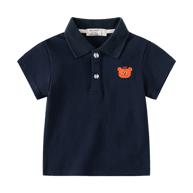 Muška polo majica s prints na ovratniku, crtani lav, pamuk pique, ljeto, djeca 3–8 godina