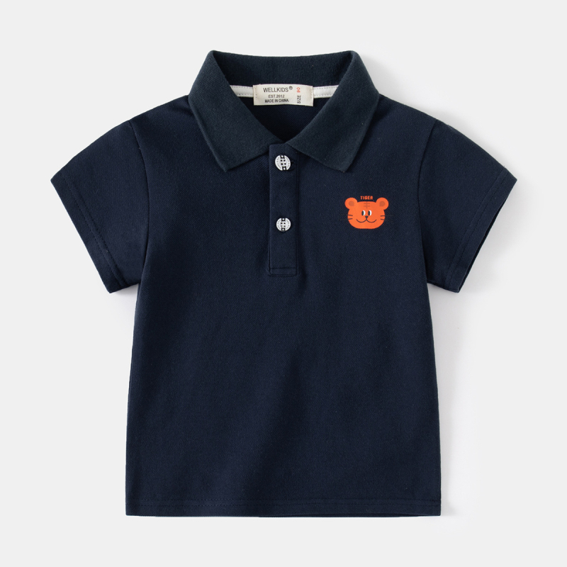 Muška polo majica s prints na ovratniku, crtani lav, pamuk pique, ljeto, djeca 3–8 godina