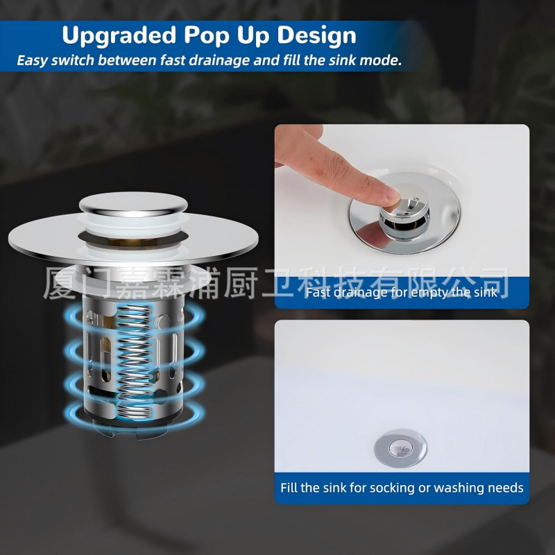 Push-button pop-up odvoda za umivaonik, nehrđajući čelik, Cupc certificiran, model Drain, prilagodba dostupna
