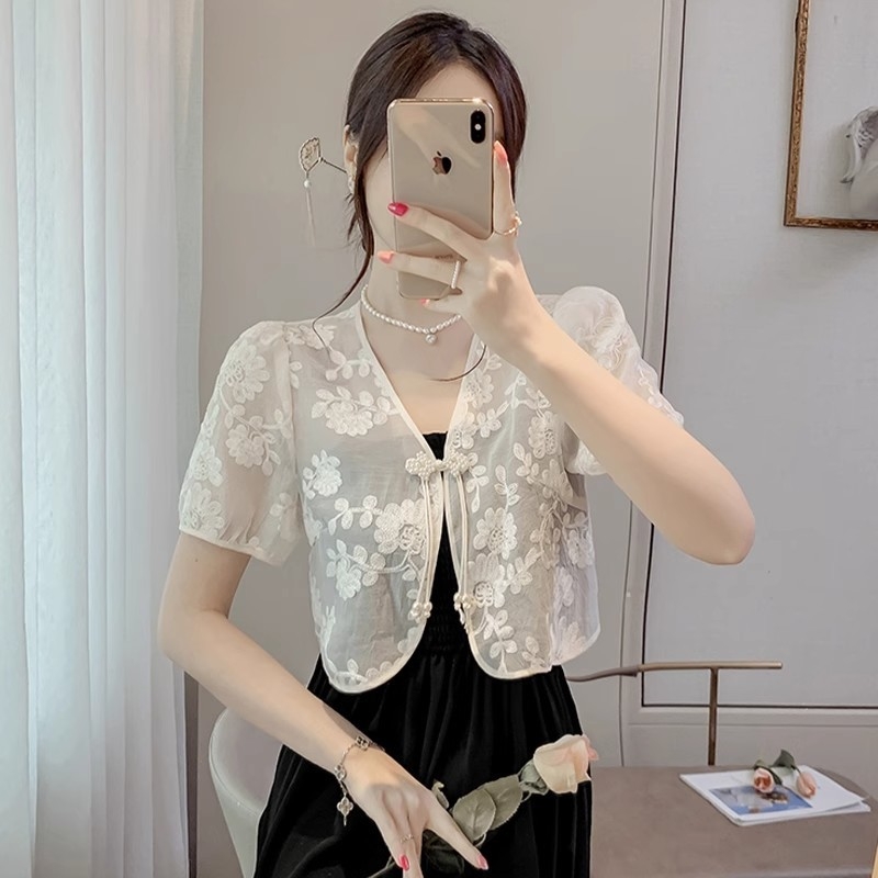 Nylon čipkasti bolero kardigan, 3/4 rukavi, tanko ljetno vanjsko odijelo, ulični hipster stil