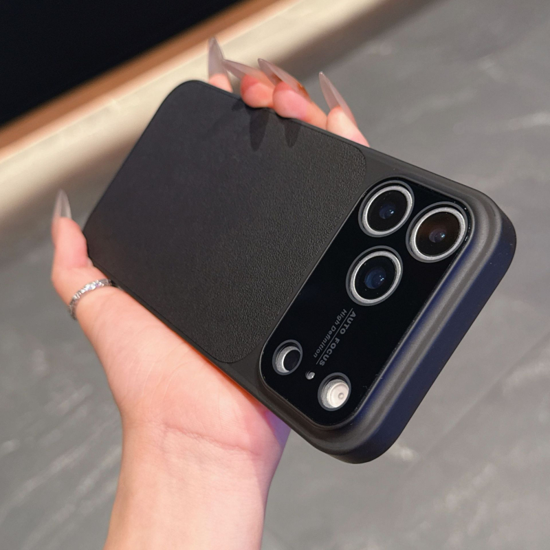 Maska od umjetne kože s velikim prozorom za iPhone 15-17 seriju, otpornost na padove, odvod topline, otporna na otiske prstiju