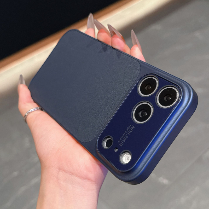 Maska od umjetne kože s velikim prozorom za iPhone 15-17 seriju, otpornost na padove, odvod topline, otporna na otiske prstiju