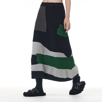 Плетена пола с A-форма, вискозно влакно, есен 2025, средна дължина, инспирирана от корейски стил