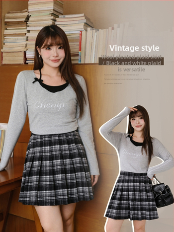 Dámska plisovaná sukňa s vysokým pásom, A-línia, kockovaný vzor, brúsená tkanina