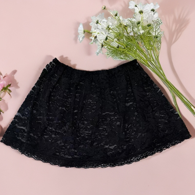 Virágos csipkés réteges pulóver rövid A-vonalú belső szoknyával, poliészter-spandex, 90–95% poliészter, magas rugalmasság, nyár 2024