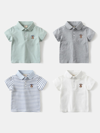 Tricou polo unisex pentru copii, amestec din bumbac 95% / elastan 5%, model cartoon, stil versatil, vara 2026