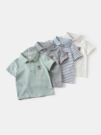 Tricou polo unisex pentru copii, amestec din bumbac 95% / elastan 5%, model cartoon, stil versatil, vara 2026
