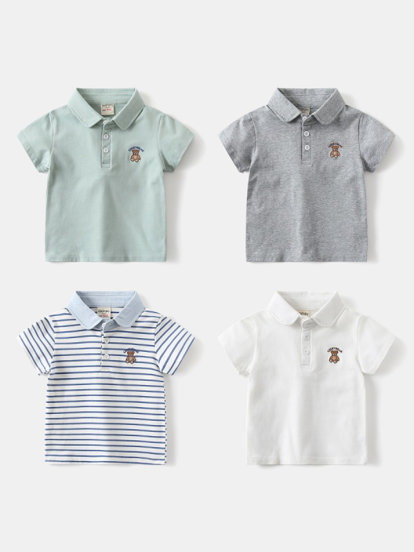 Tricou polo unisex pentru copii, amestec din bumbac 95% / elastan 5%, model cartoon, stil versatil, vara 2026