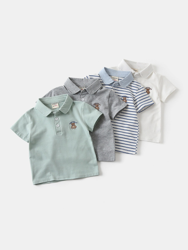 Tricou polo unisex pentru copii, amestec din bumbac 95% / elastan 5%, model cartoon, stil versatil, vara 2026