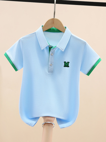 Polo majica za dječake, 100% pamuk, pleteni materijal, jednofarbna, našiven logotip u korejskom stilu, ležerni stil, za djecu od 8 godina