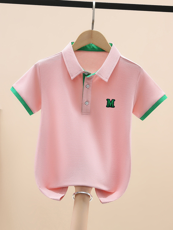 Polo majica za dječake, 100% pamuk, pleteni materijal, jednofarbna, našiven logotip u korejskom stilu, ležerni stil, za djecu od 8 godina