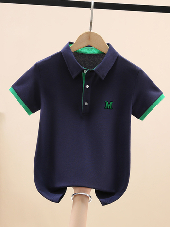 Polo majica za dječake, 100% pamuk, pleteni materijal, jednofarbna, našiven logotip u korejskom stilu, ležerni stil, za djecu od 8 godina