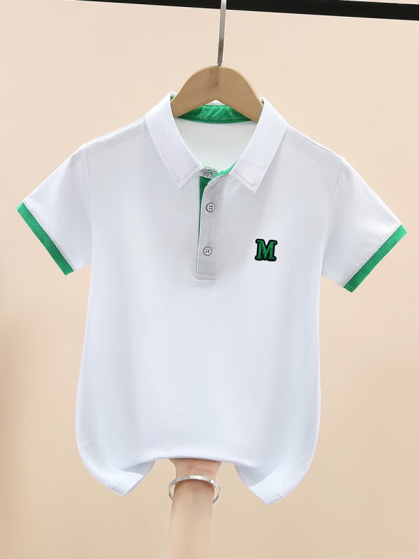 Polo majica za dječake, 100% pamuk, pleteni materijal, jednofarbna, našiven logotip u korejskom stilu, ležerni stil, za djecu od 8 godina
